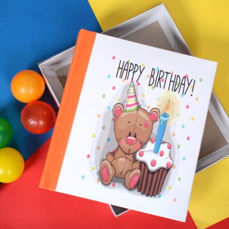 آلبوم عکس لاکچری با طرح جلد خرس قهوهای و کیک تولد